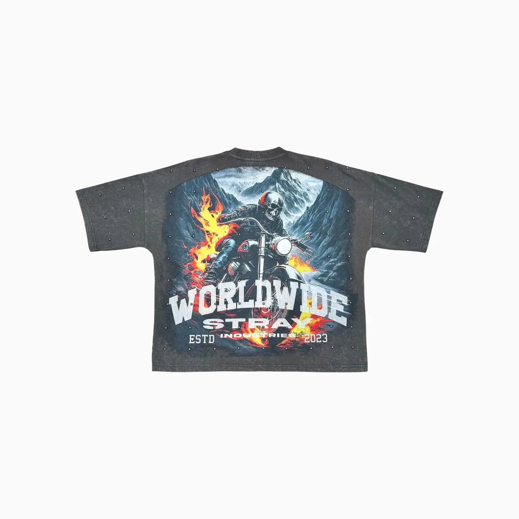 Camiseta de hombre extragrande estampada con corte ancho para motociclista