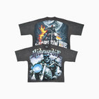 Camiseta de hombre extragrande estampada con corte ancho para motociclista