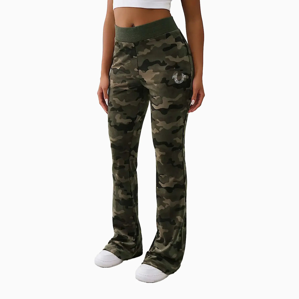 Conjunto de velour camuflado encogido para mujer