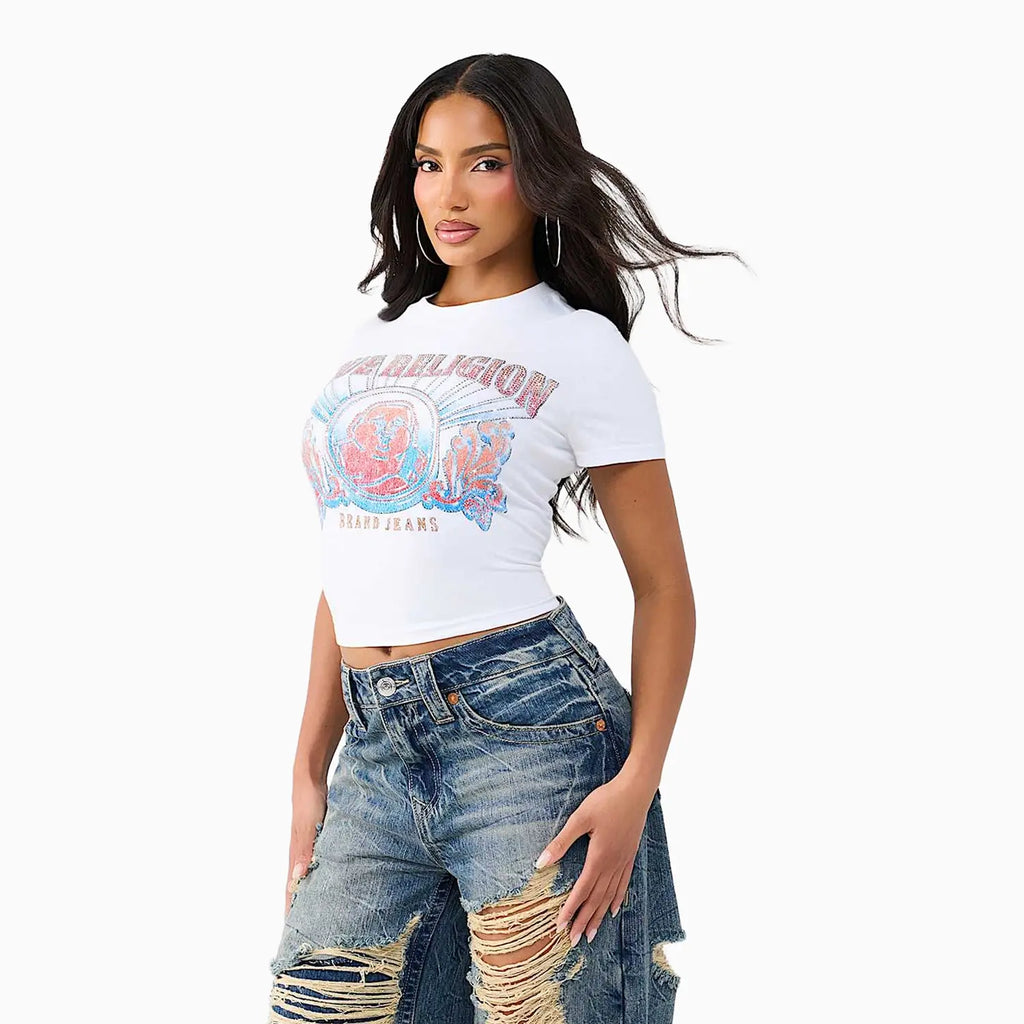 T-shirt court en cristal pour femme