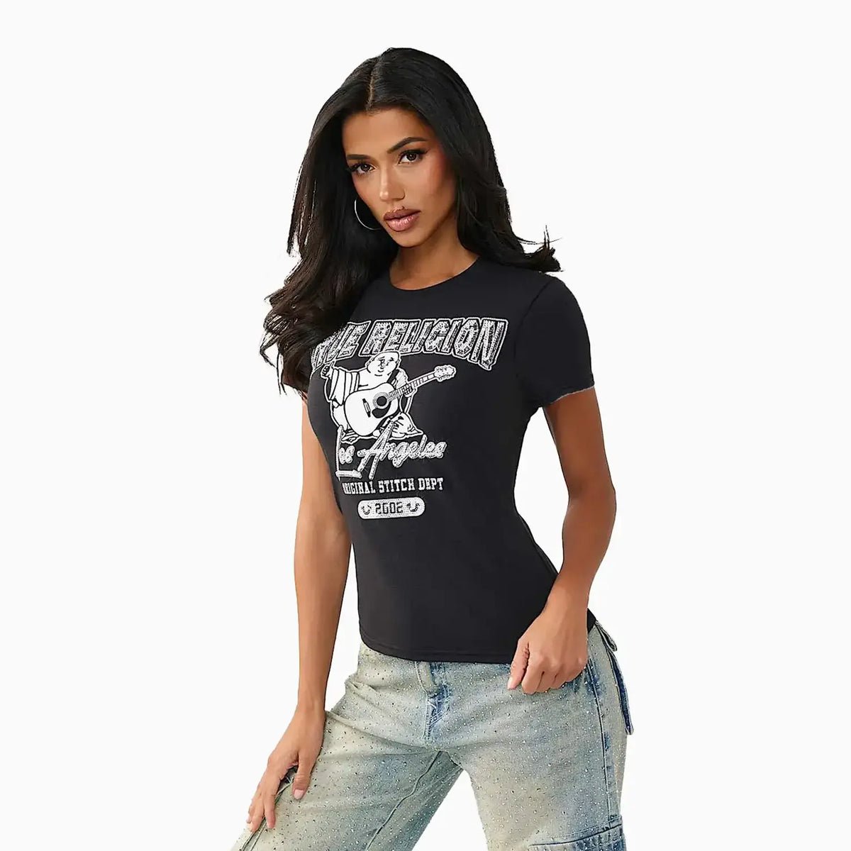 T-shirt Bouddha en cristal pour femme