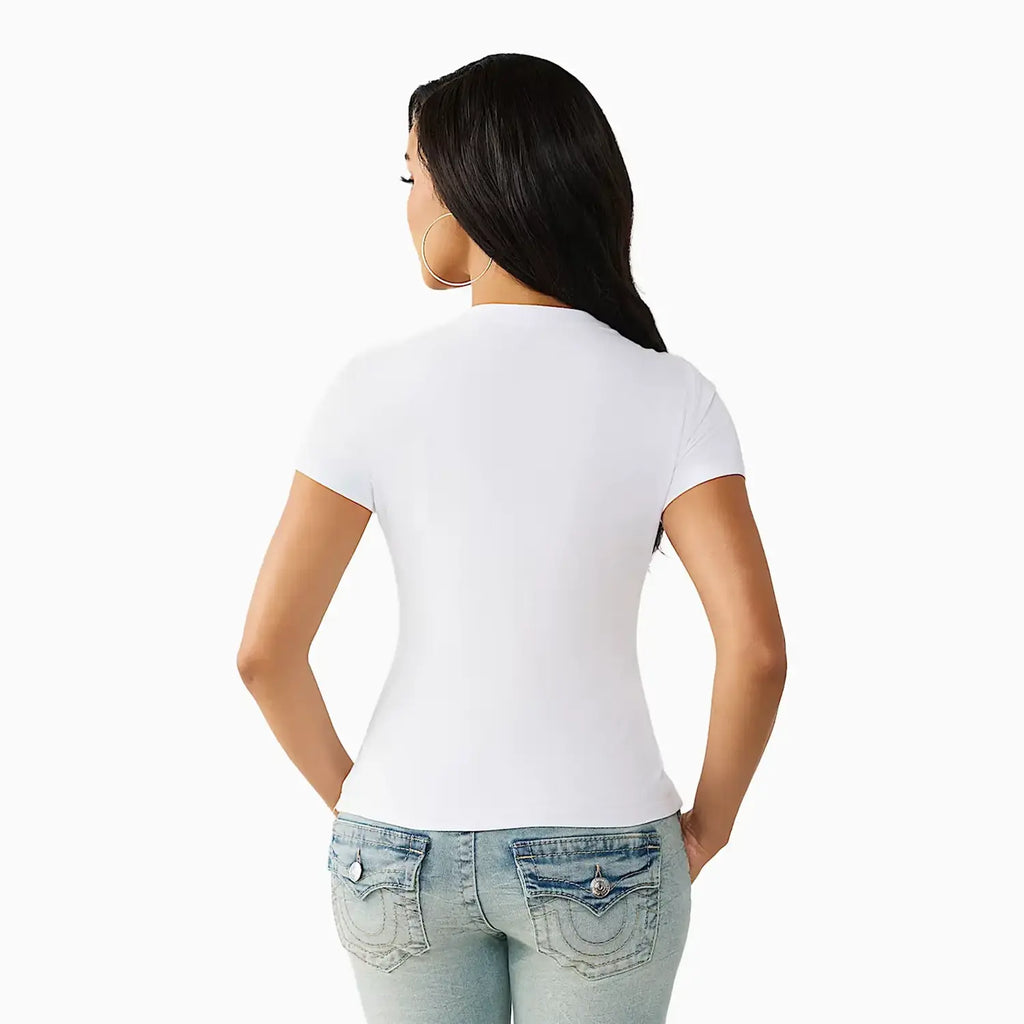 T-shirt classique col rond en cristal pour femme