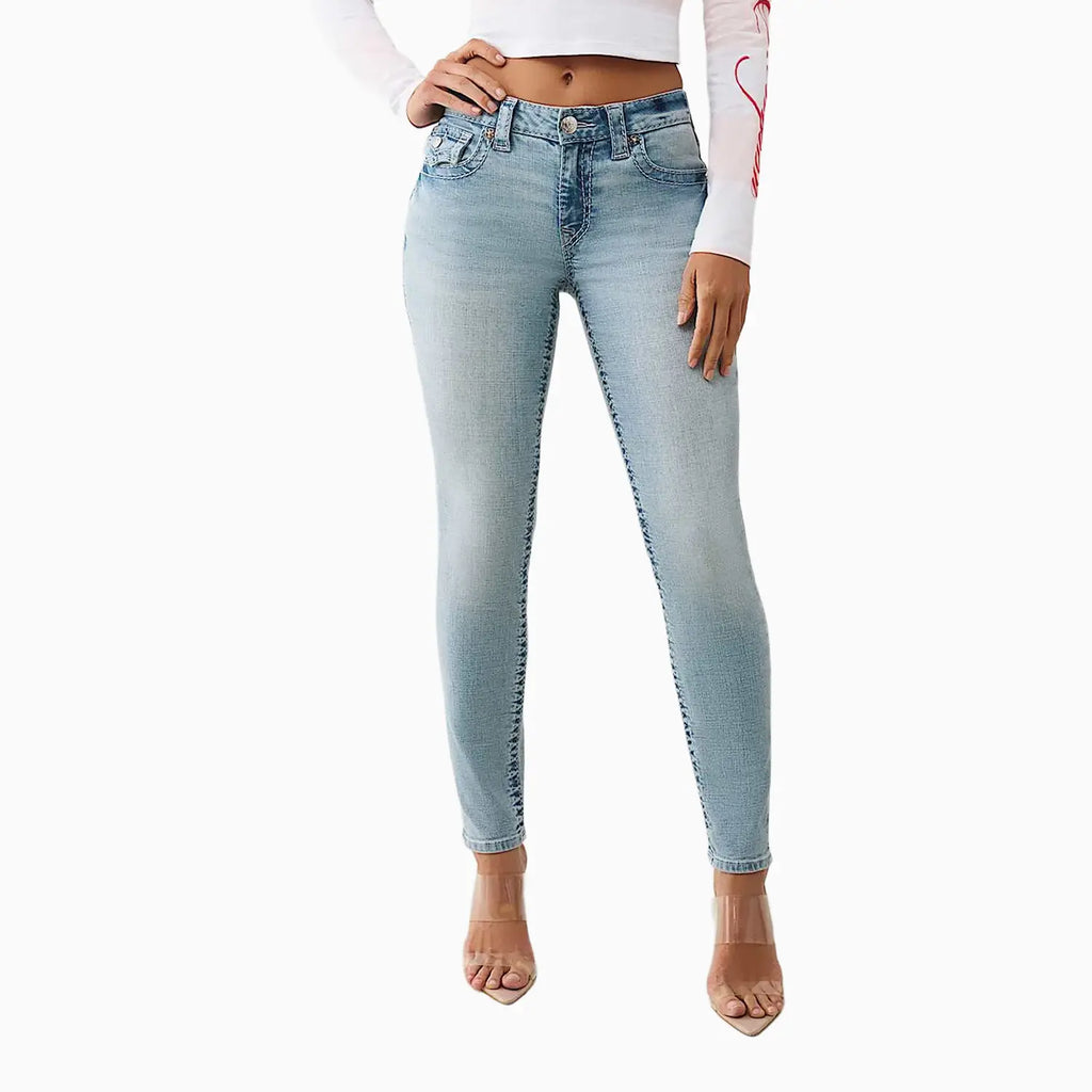 Pantalones de mezclilla ajustados "curvy" de mujer Jennie de tiro medio con solapa Big T