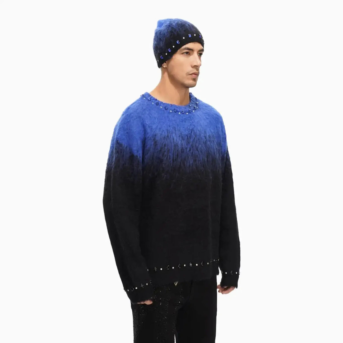 Pull ras du cou en mohair arrangé pour homme