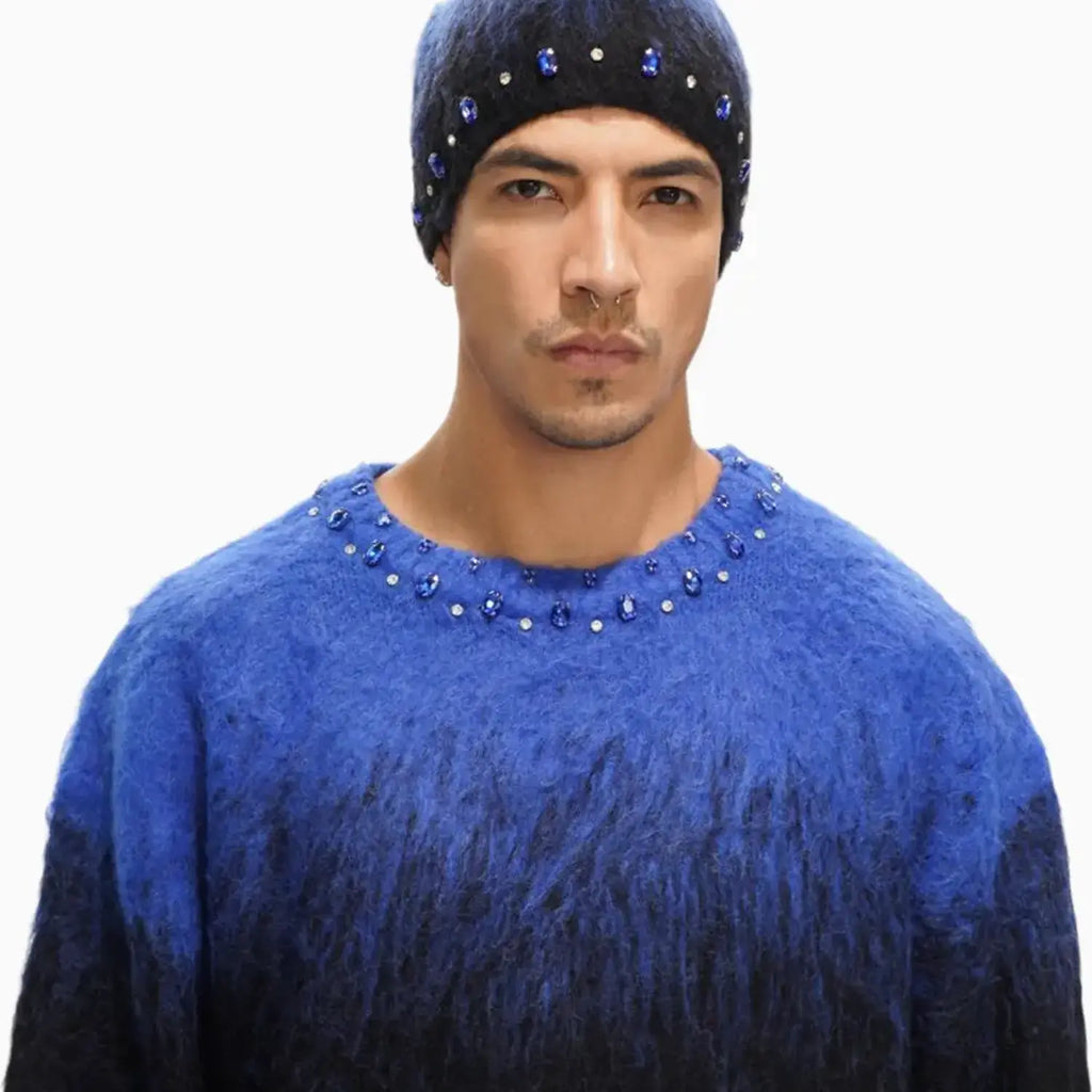 Pull ras du cou en mohair arrangé pour homme