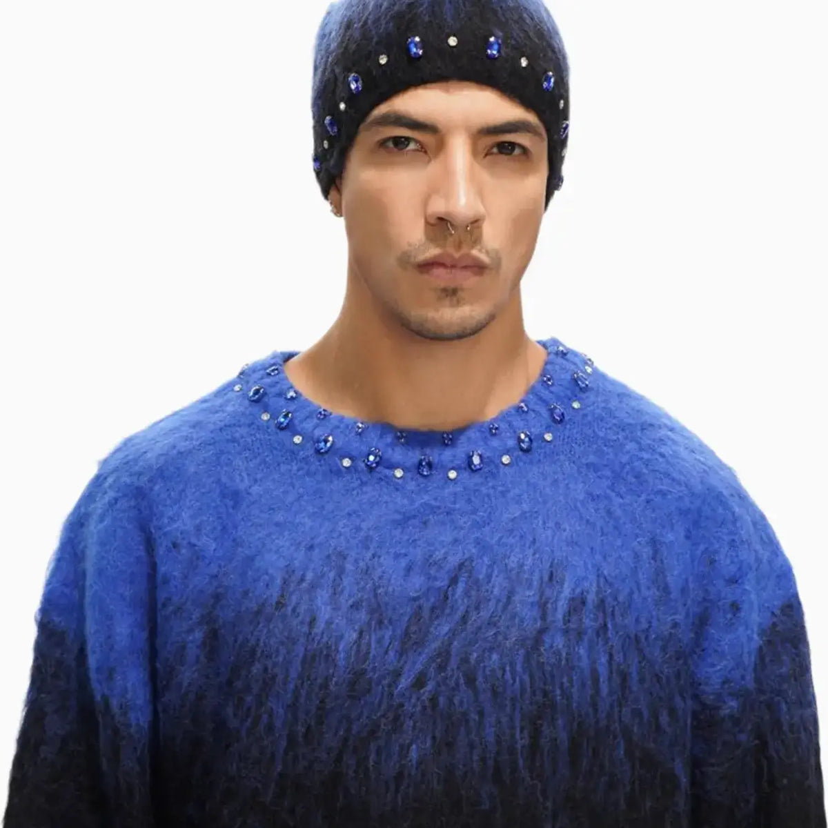 Pull ras du cou en mohair arrangé pour homme