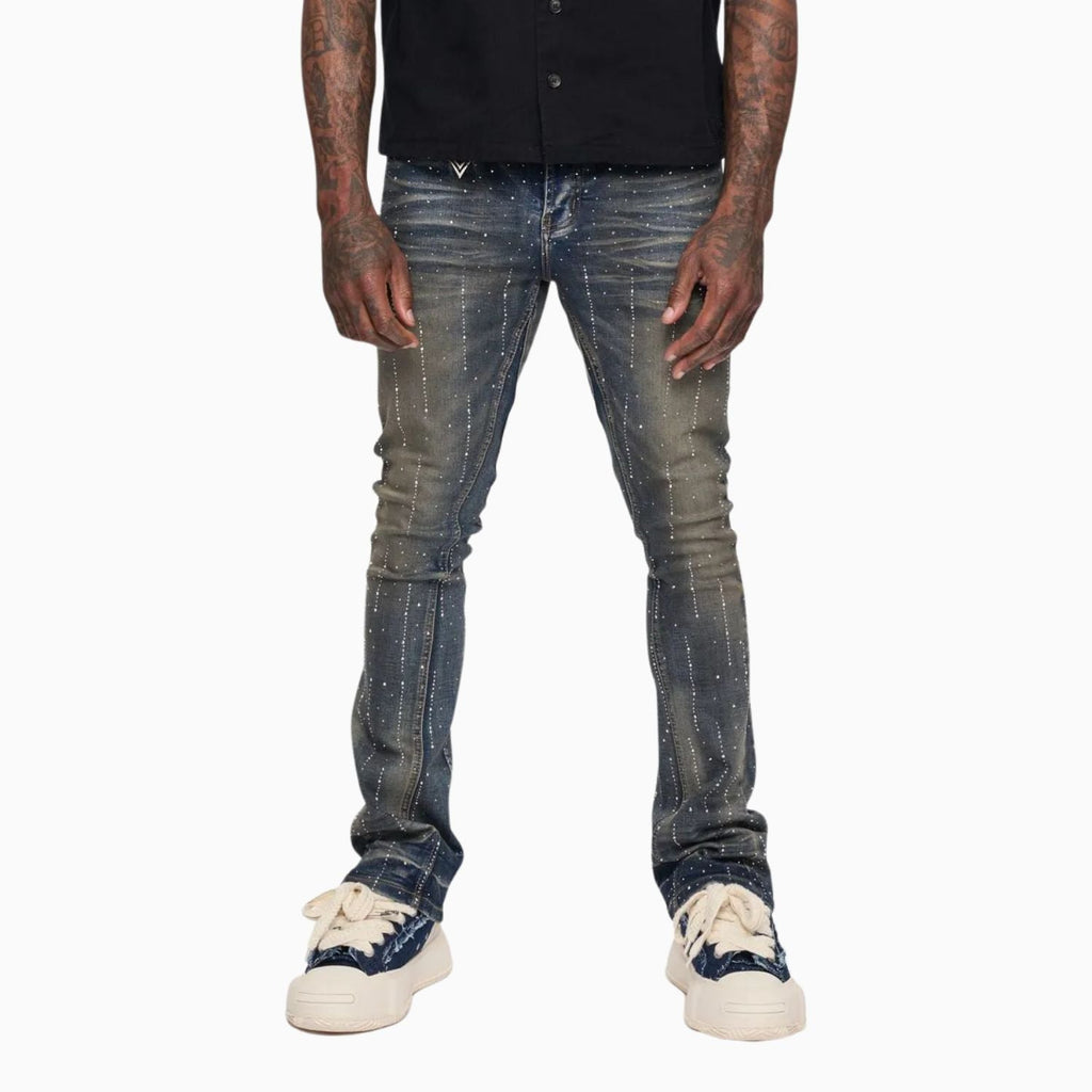 Pantalón ajustado de mezclilla apilada para hombre