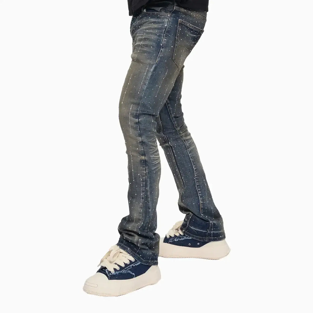 Pantalón ajustado de mezclilla apilada para hombre