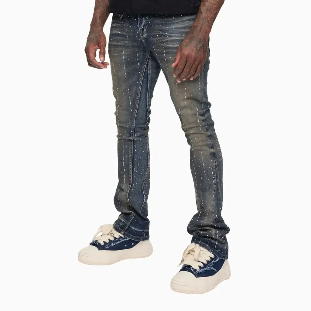 Pantalón ajustado de mezclilla apilada para hombre